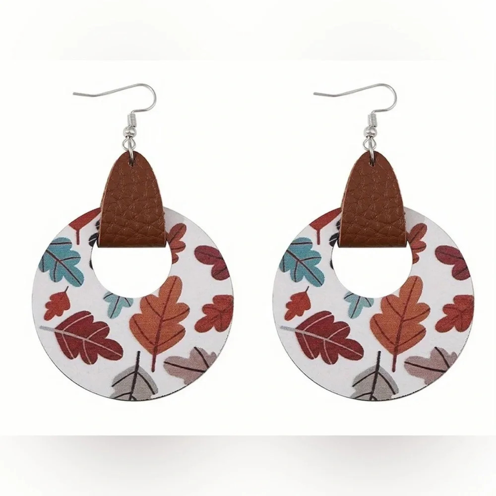 Wooden Boho Chic Autumn Dangle Earrings NEW